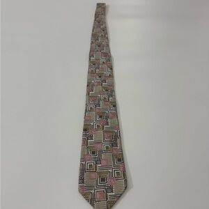 Von Maur Geometric Patterned Tie - Pink, Brown, Cream